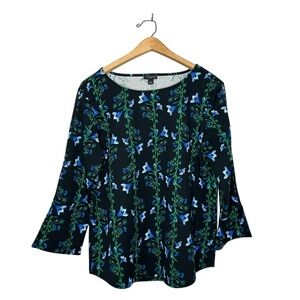 Ann Taylor Colorful Vibrant Floral Print Split 3/4 Sleeve‎ Top Large L